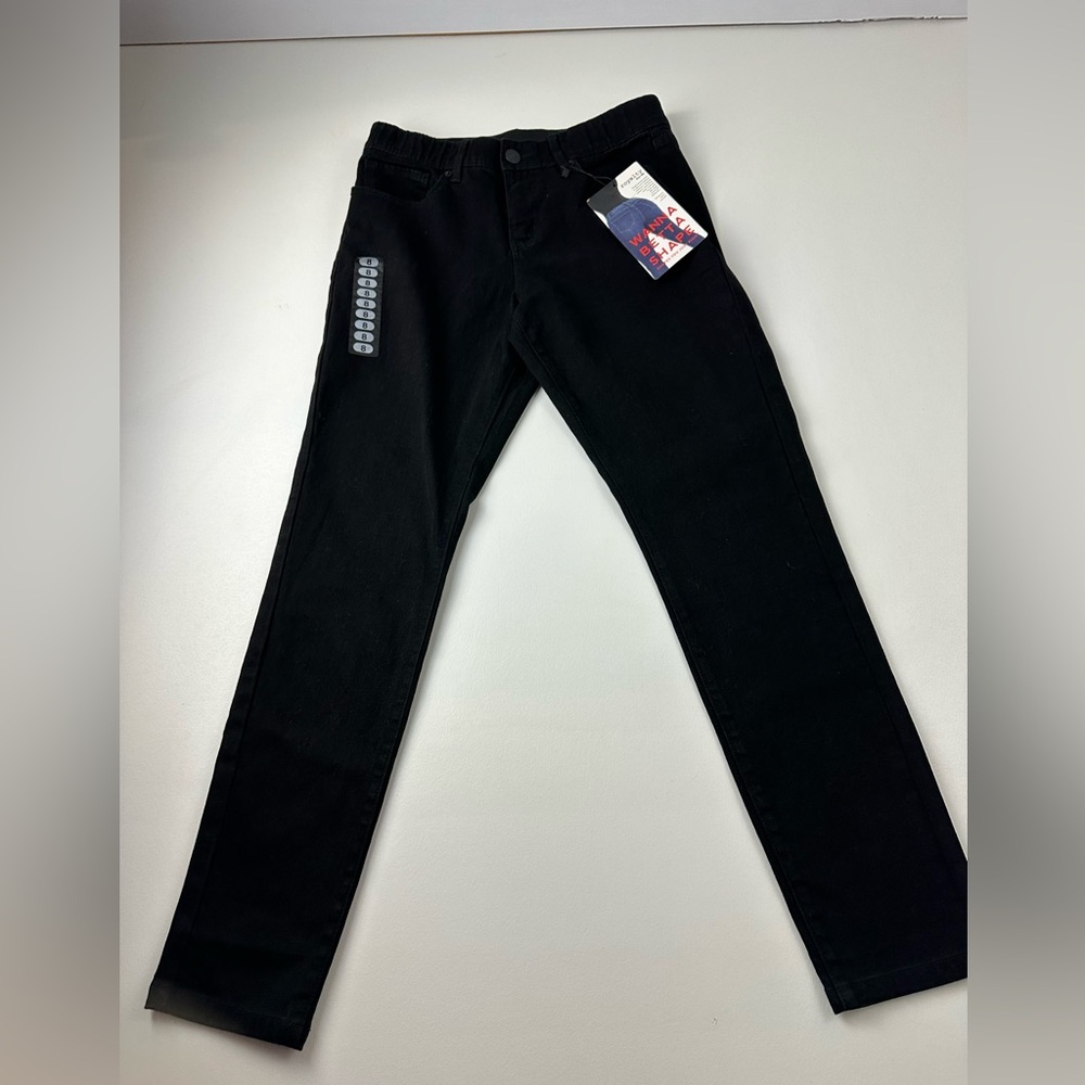 Royalty women’s size 8 skinny jeans, black color, stretch waistband (new)